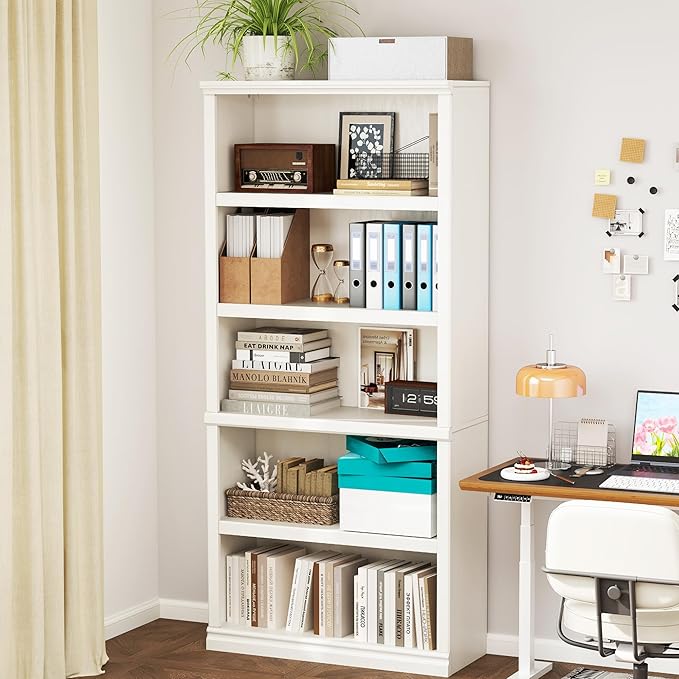 Bevfint 70-Inch Tall White Bookcase, 5 Tiers Shelves Open Storage Bookshelf - Image 9