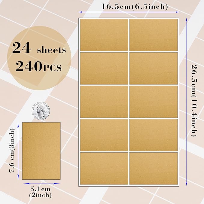 YSHIHE 3 x 2 Inch Kraft Label Stickers, 240 Pack Rectangle Inventory Color - Image 2
