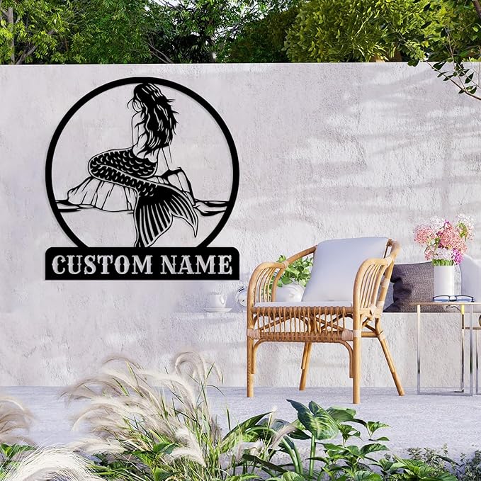 Custom Mermaid Metal Sign, Personalized Mermaid Name metal Signs, Mermaid Wall - Image 5