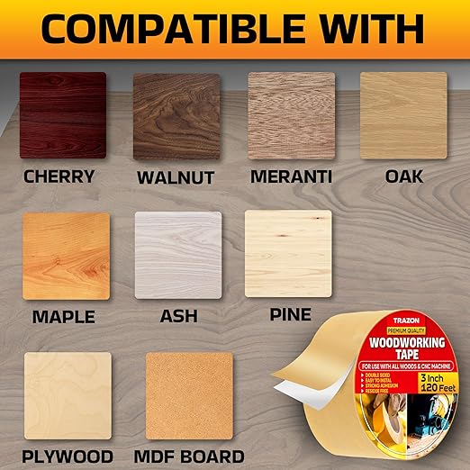 Trazon Double Sided Woodworking Tape Super Strong, 3 Inch x 120 Feet, Wood - Image 6