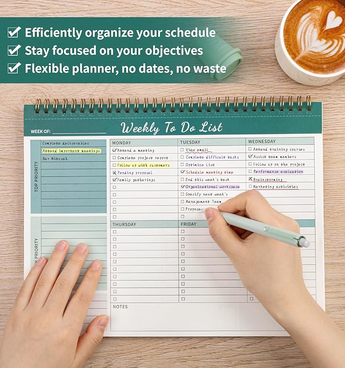 ALKALO 104 Pgs Weekly To Do List Notepad, 52 Duplex-Printed Undated Sheets 100 - Image 6