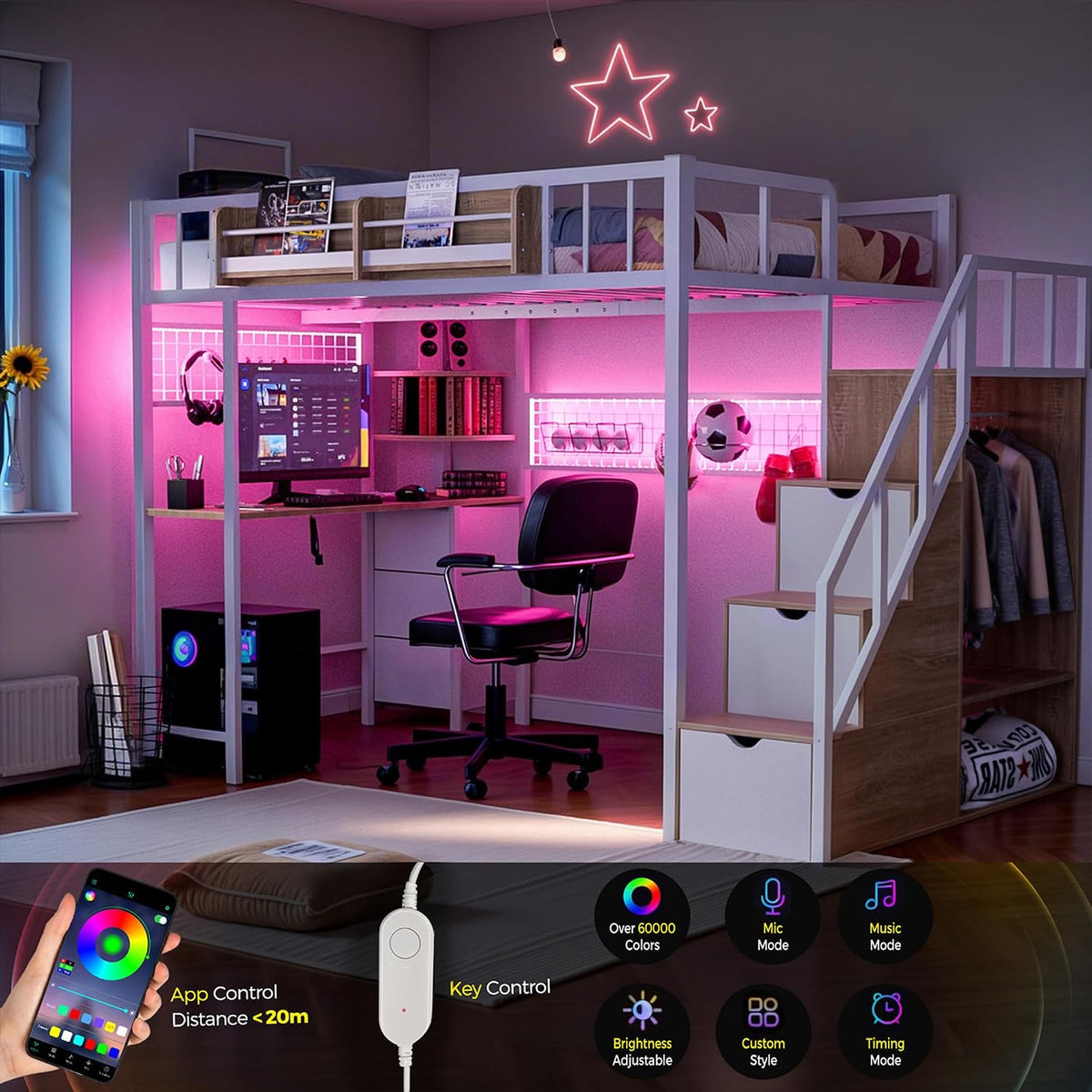 advwin Twin Size Loft Bed with Desk and Stairs, Storage Drawers and Shelves, ...