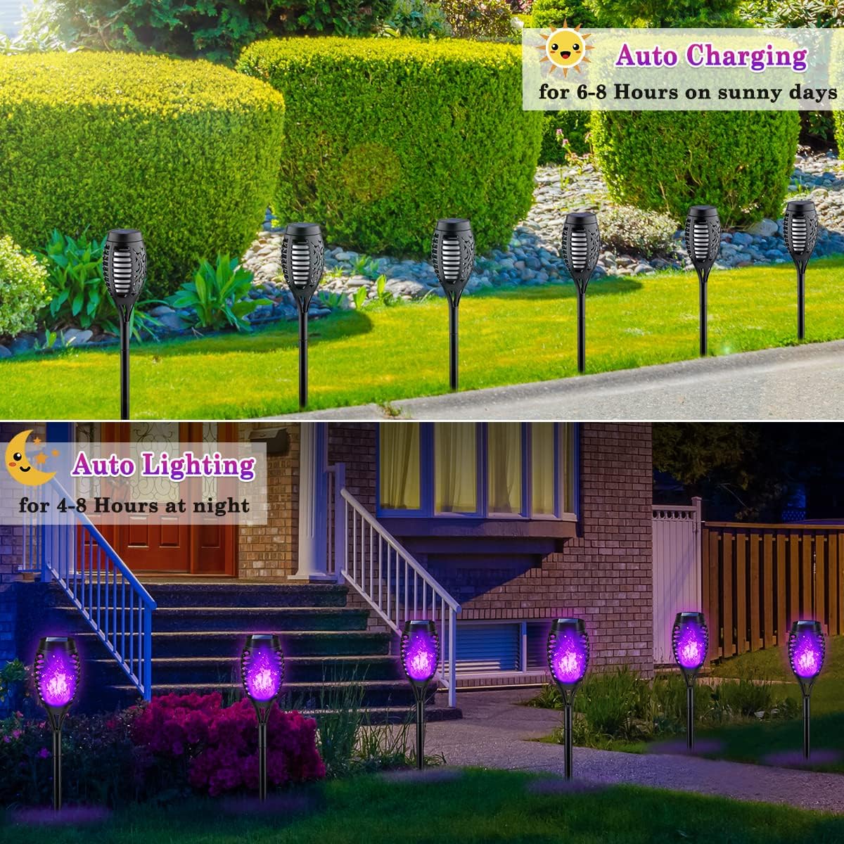 12P Purple Flame Solar Halloween Lights for Halloween Decorations Outdoor