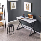 Yaheetech Height Adjustable Drafting Table, Tilting Art Desk, White | Sturdy powder-coated steel X-frame holds an MDF top tilting 0-30° and adjusting 30-41in tall for drawing, crafts and puzzles.