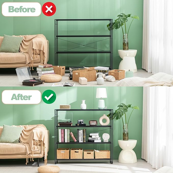 HCHQHS Bookshelf, 4-Tier Industrial Bookcase, Freestanding Tall Bookshelves - Image 6