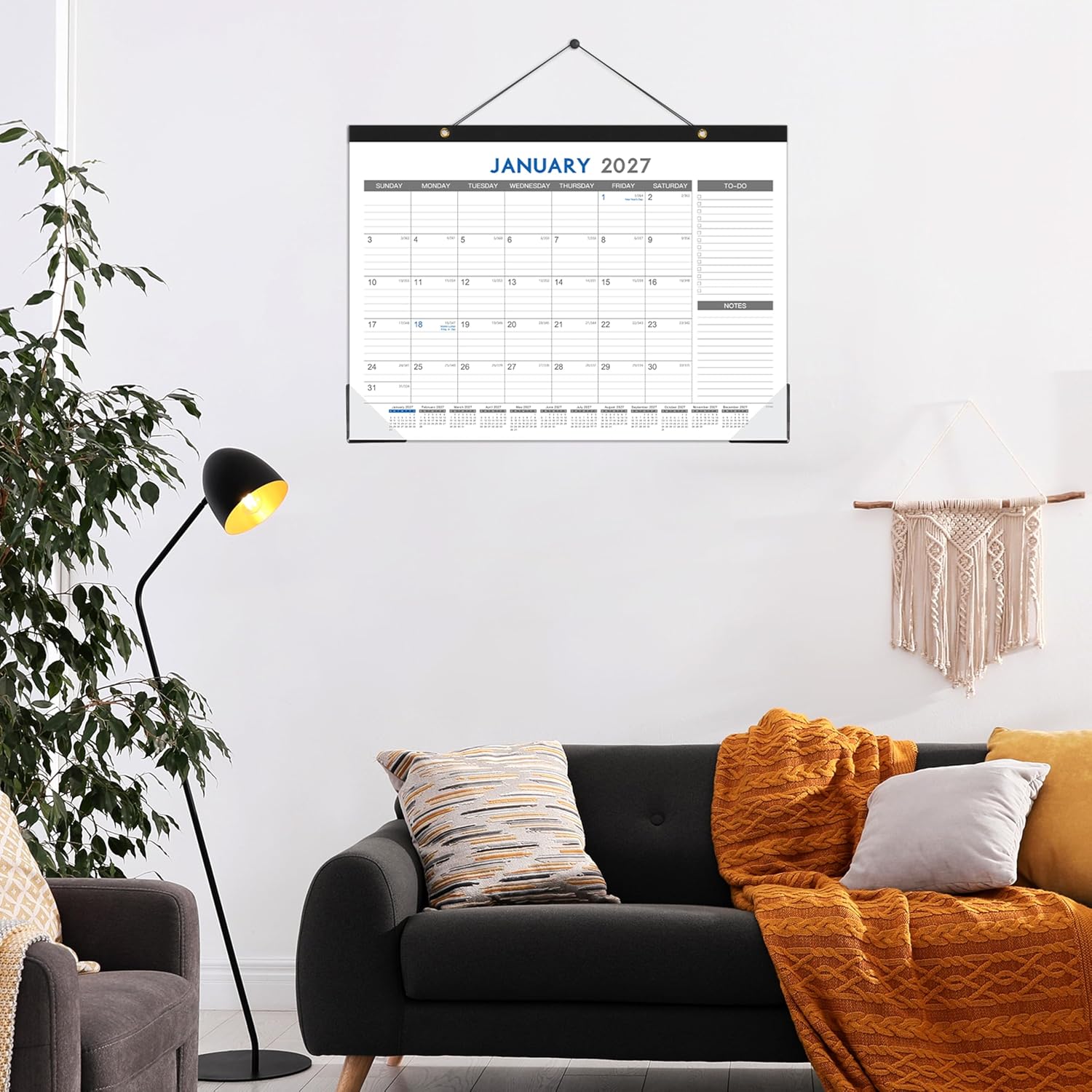 2027 Desk Calendar - 12 Months Calendar from January 2027 to December 2027 | 12 Months Calendar Pad with Black Corner Protectors, 17" x 12", Large Ruled Blocks, Large Office Desk Top Calendar