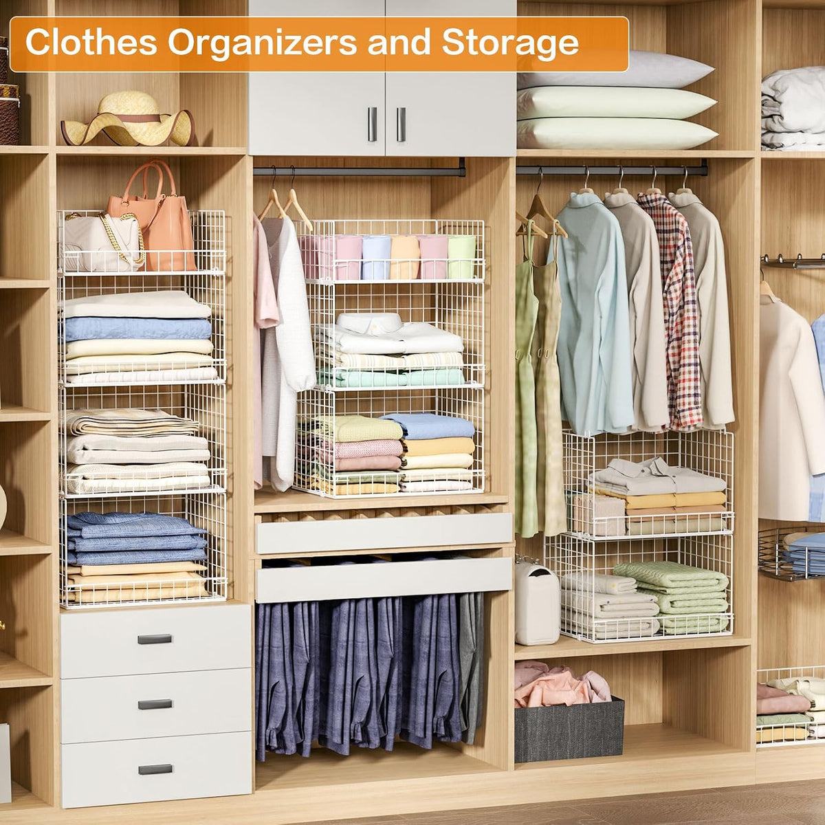 Yociyoga 4 Tier Stackable Closet Organizers and Storage Shelves, Foldable Clo...