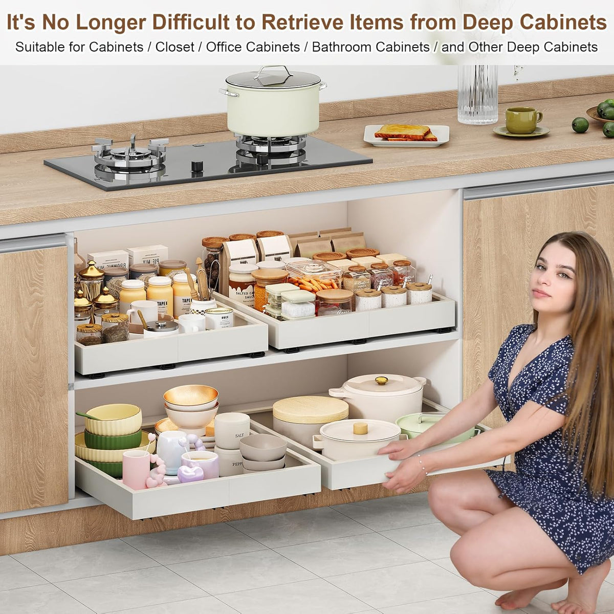 Fokyfok 2Pc Pull out Cabinet Organizer,14"-21"W,17"-24"D,...