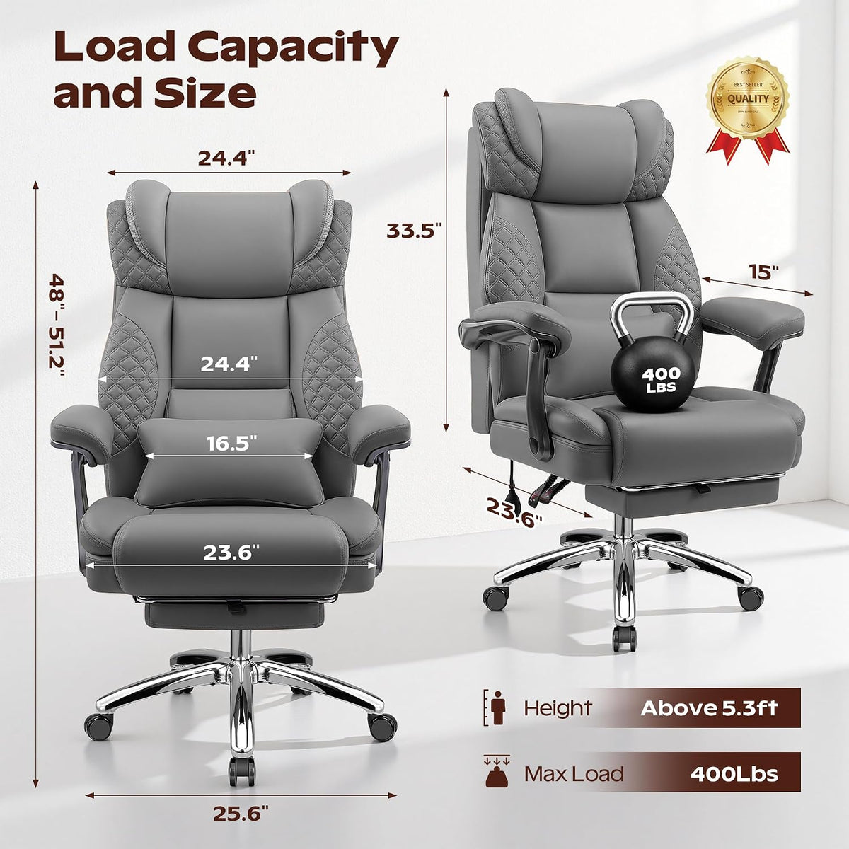 Office Desk Chair with Footrest, Big and Tall Executive Office Computer Chair...
