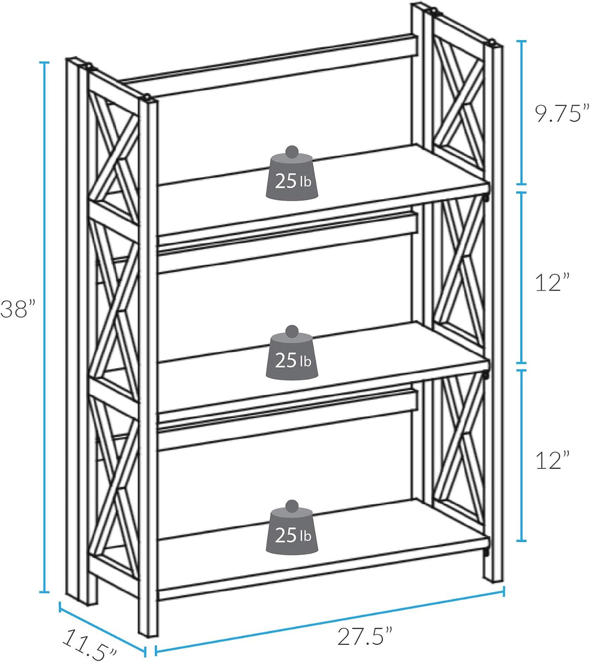 Casual Home Montego 3-Shelf Folding Bookcase, Black (New)