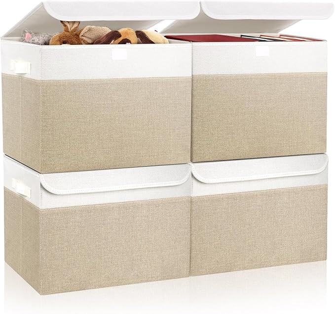 Bagnizer Large 22 Quart Linen Fabric Foldable Storage Bin Cube Organizer Basket by Bagnizer