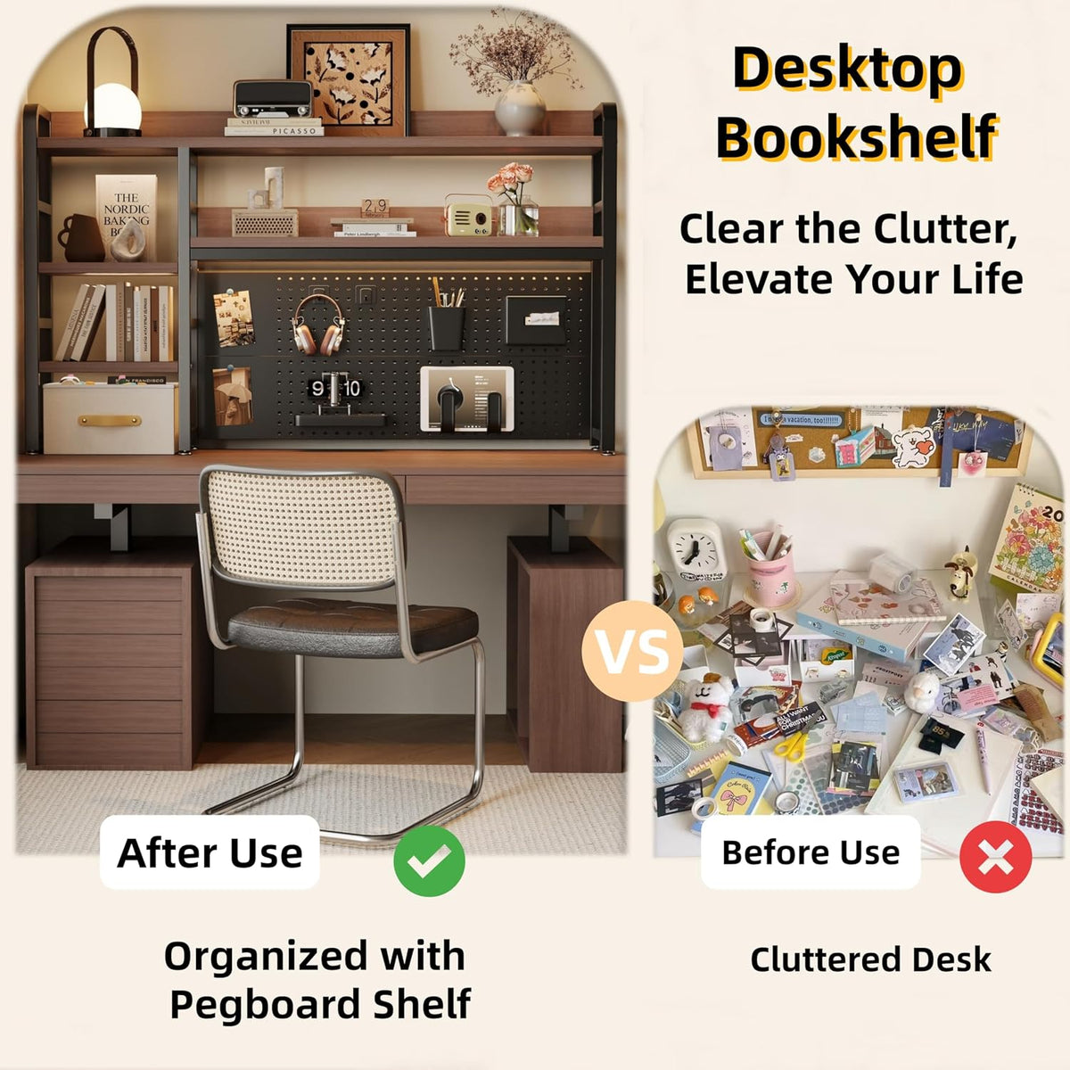 Desktop Hutch Bookshelf, 4-Tier Metal Desk Shelf for Top of Desk