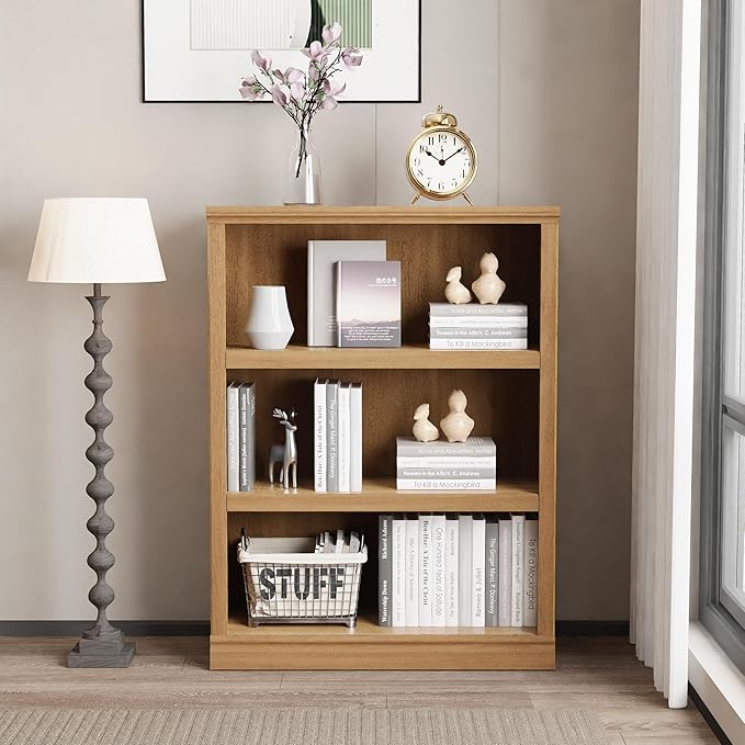 blini 3-Shelf Bookcase Wooden Bookshelves 33in Wide Floor Standing Display - Image 6