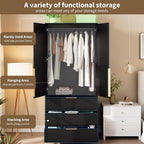 garveehome 70" wardrobe armoire wooden closet with 3, side view