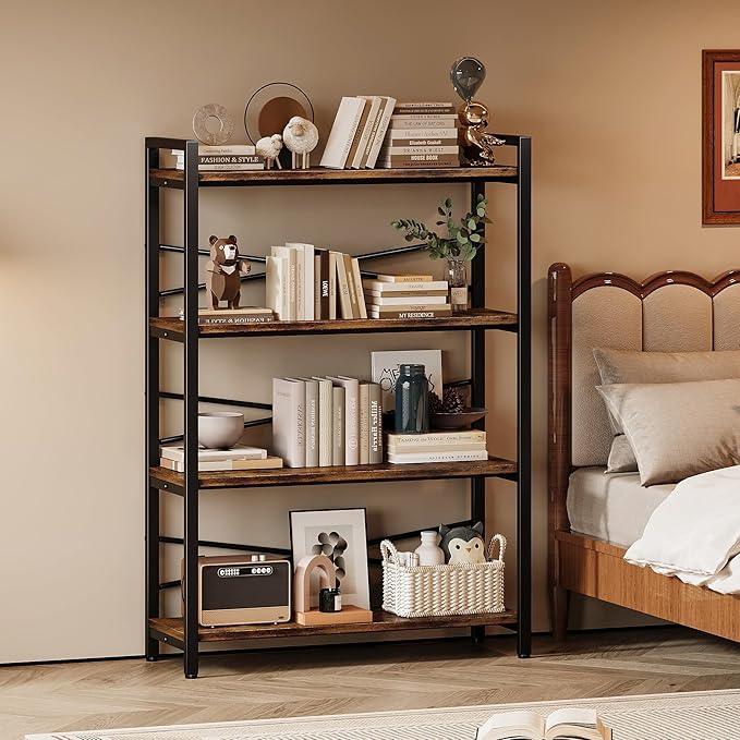 4 Tier Bookshelf 31.49" Width, Book Organizers and Storage, Wood and Metal Tall - Image 2