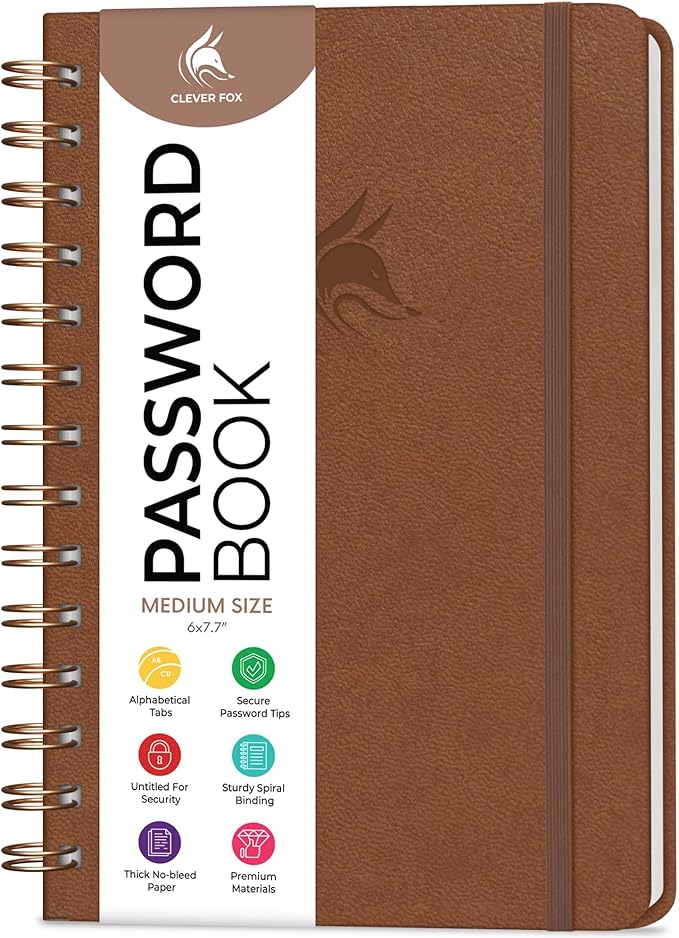 Clever Fox Password Book Spiral – Internet Address & Password Organizer by CleverFox