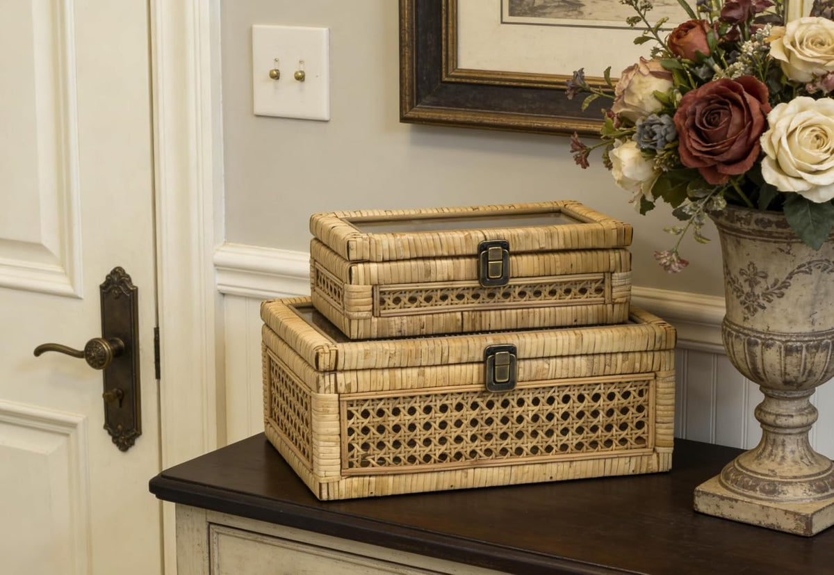 huaxin craft h rattan decorative box with lid, view 9