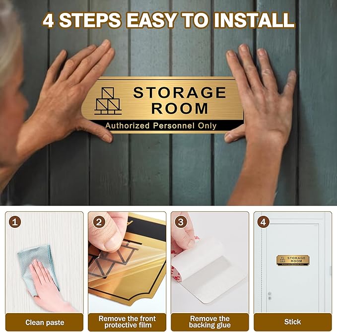 Storage Room Sign for Business Door, Self-Adhesive Durable Modern Brushed Gold - Image 3