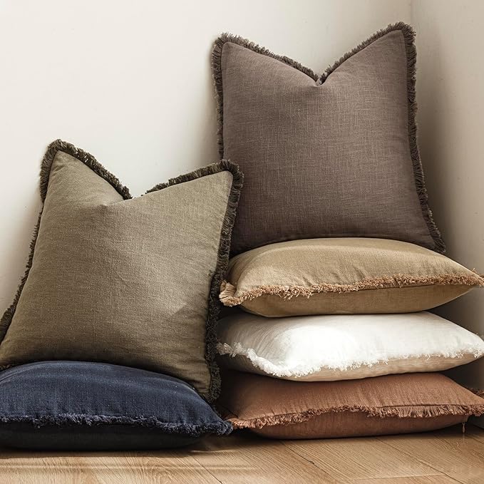 Foindtower Set of 2 Decorative Linen Fringe Throw Pillow Covers Cozy Farmhouse - Image 6