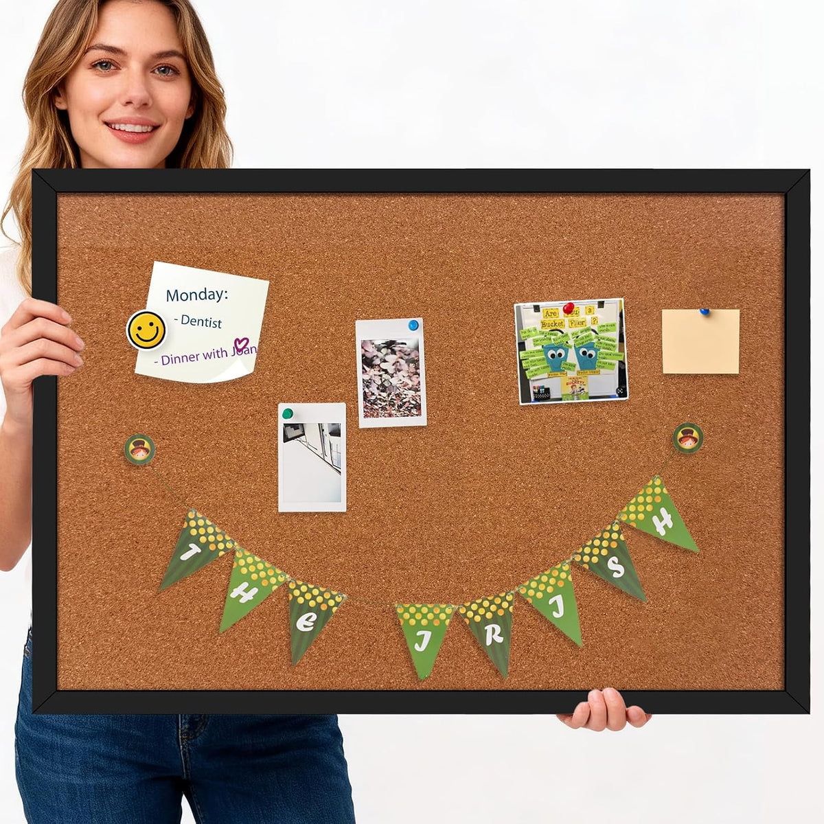 24" x 36" Cork Board Bulletin Board, Black Framed Corkboard, Oak Fr...