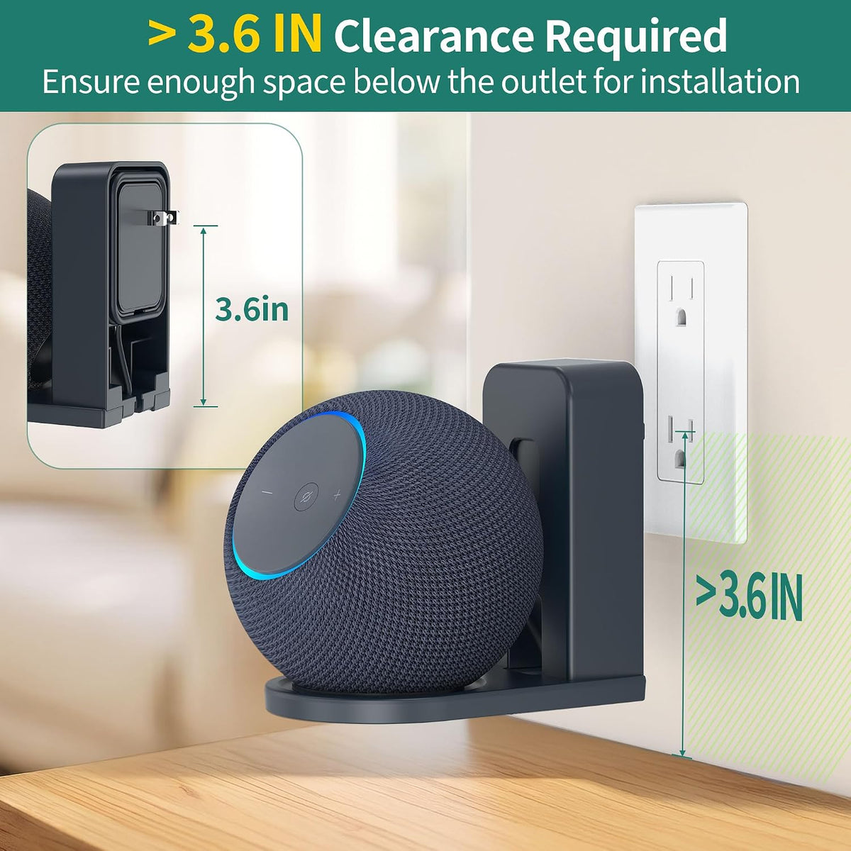 HomeMount Wall Mount for Dot Max & Nest Mini, Plug-in (Graphite, 2 Mounts)