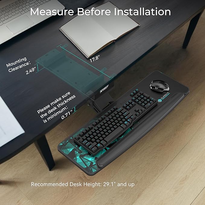 EUREKA ERGONOMIC Height Adjustable Mouse & Keyboard Tray Under Desk, 28x10'' - Image 4