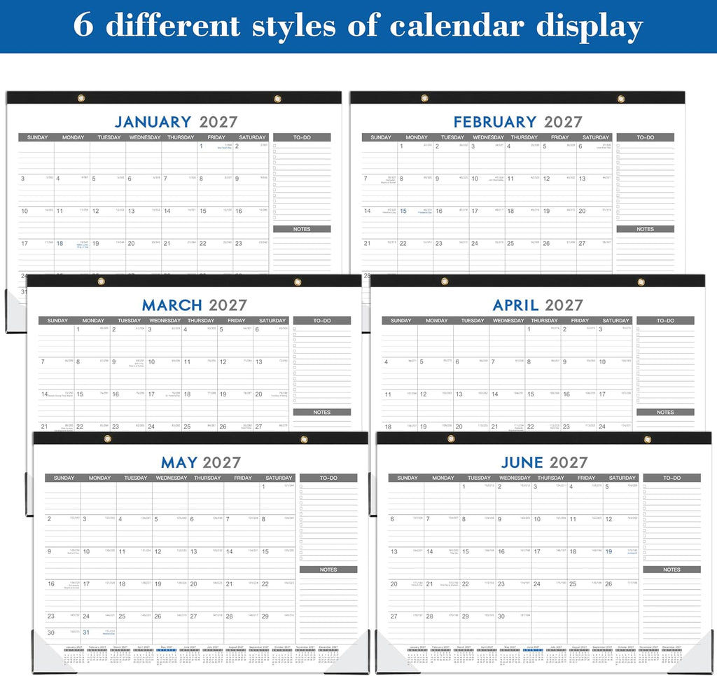 2027 Desk Calendar - 12 Months Calendar from January 2027 to December 2027 | 12 Months Calendar Pad with Black Corner Protectors, 17" x 12", Large Ruled Blocks, Large Office Desk Top Calendar