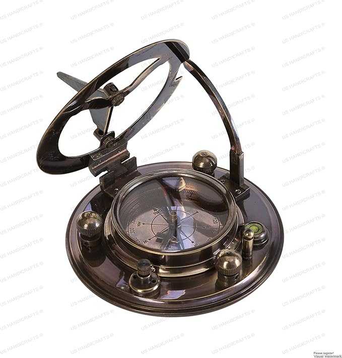 US HANDICRAFTS Vintage Brass Sundial Compass – Engraved Navigation Instrument - Image 5