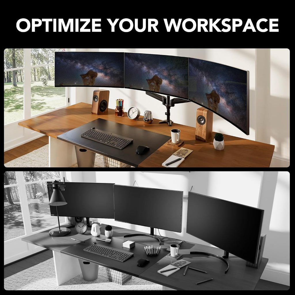 huanuo triple monitor mount for 17 to 32 on a desk or shelf