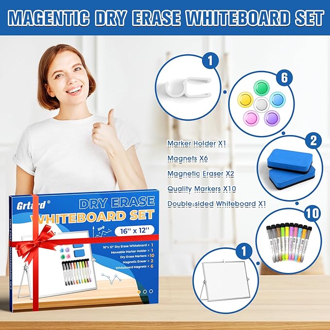Grtard Dry Erase Magnetic White Board, Portable Small Whiteboard Set, Dry Erase - Image 2