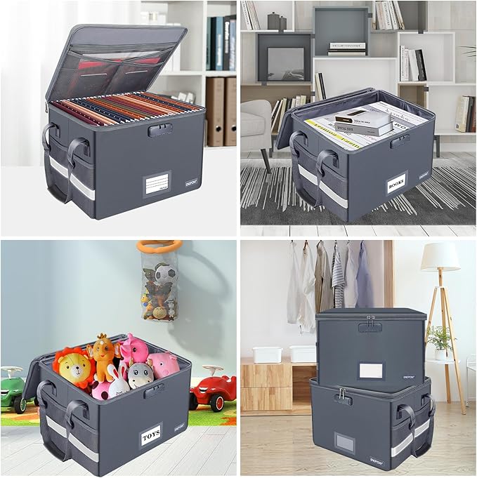 ENGPOW File Box with Lock, Fireproof Document Box with Zipper Lid, Collapsible - Image 2