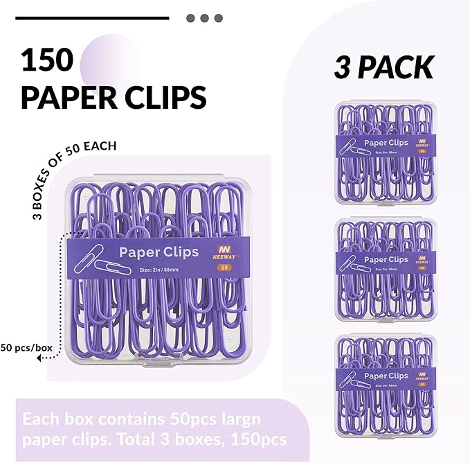 NEEWAY Colorful Large Paper Clips, 2 Inch Jumbo Paper Clips, 3 Pack of 50 - Image 3