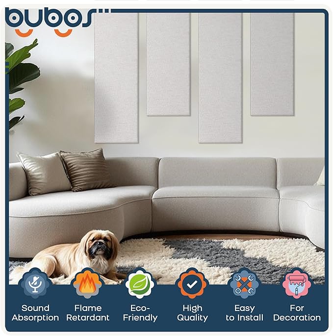BUBOS 2 PCS Acoustic Panels, 47.2''x11.8'' Fabric Soundproof Wall Panels - Image 3