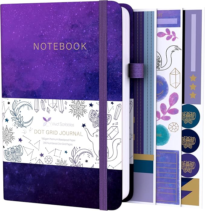 VIVID SCRIBBLES Dotted Journal – 160gsm Bleed Proof Thick White Paper – 200 by VividScribbles