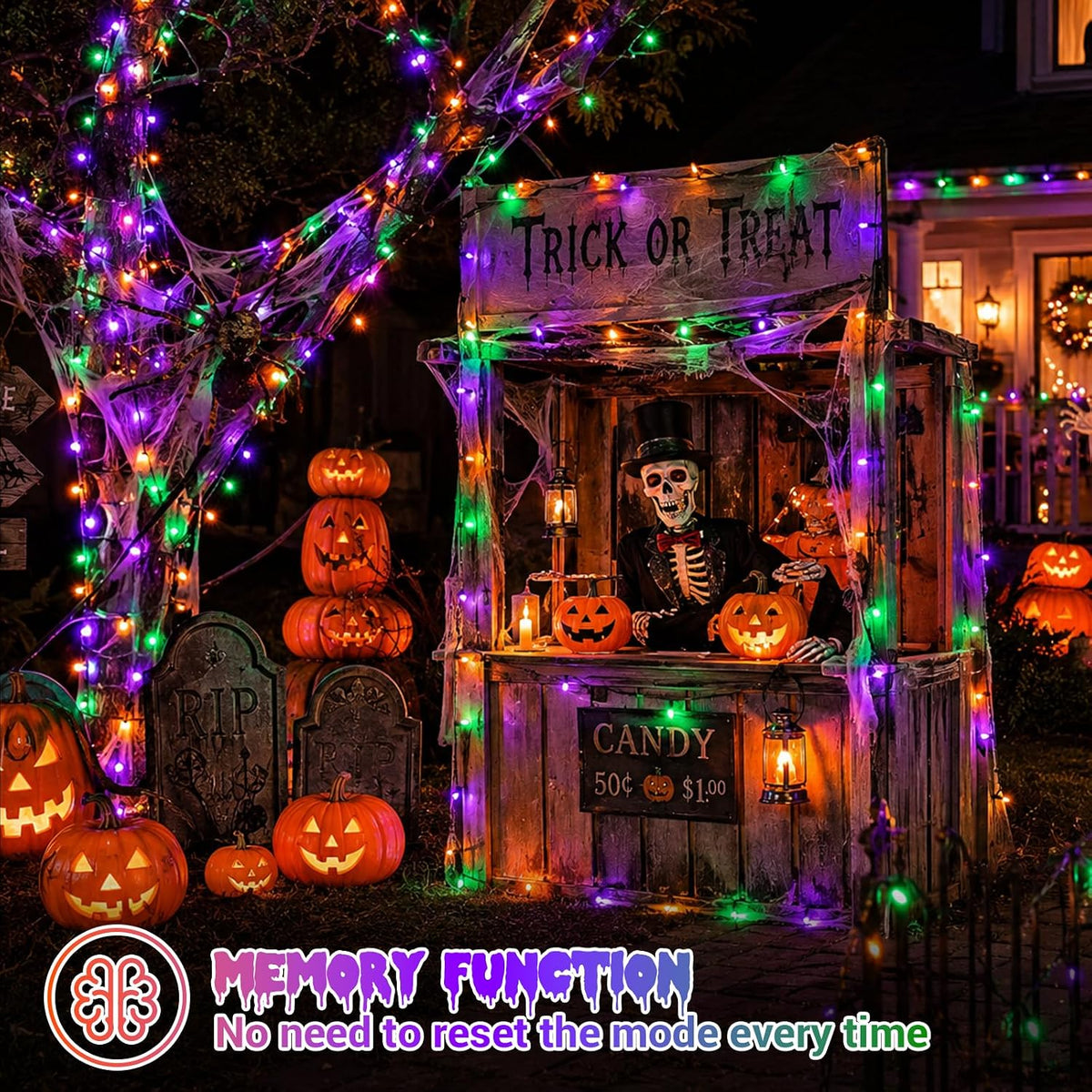 YEGUO Orange Purple Green Halloween Lights Outdoor Waterproof - 165ft 500 LED...