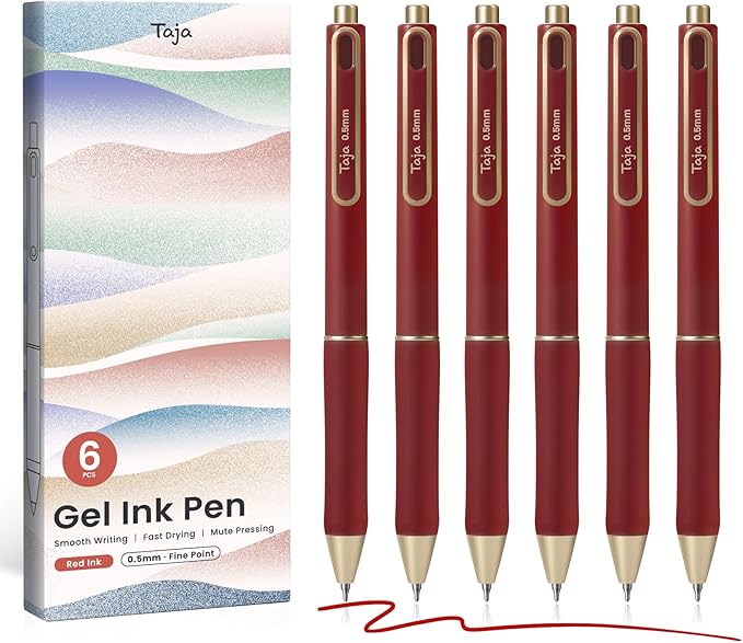Taja Gel Pens, 0.5mm Fine Point Smooth Writing Pens by Taja