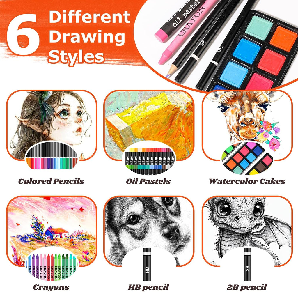 hapikalor 156-pack art kit drawing set with 2, close-up detail