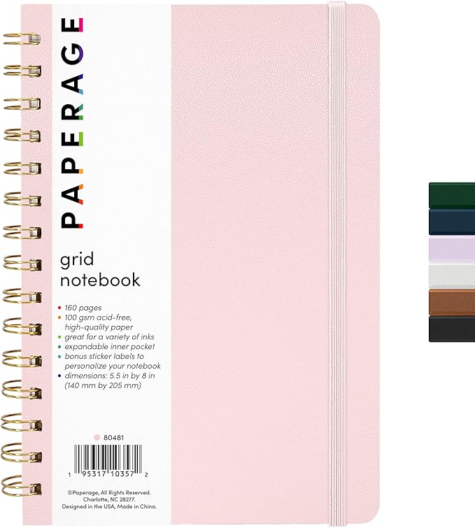 PAPERAGE Graph Paper Spiral Notebook & Journal, 160 Pages, Medium 5.5 inches x by PAPERAGE