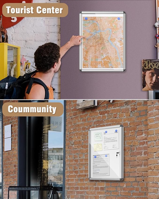 Mifuro 26"x20" Enclosed Bulletin Board, Lockable Weather-Resistant Aluminum - Image 7