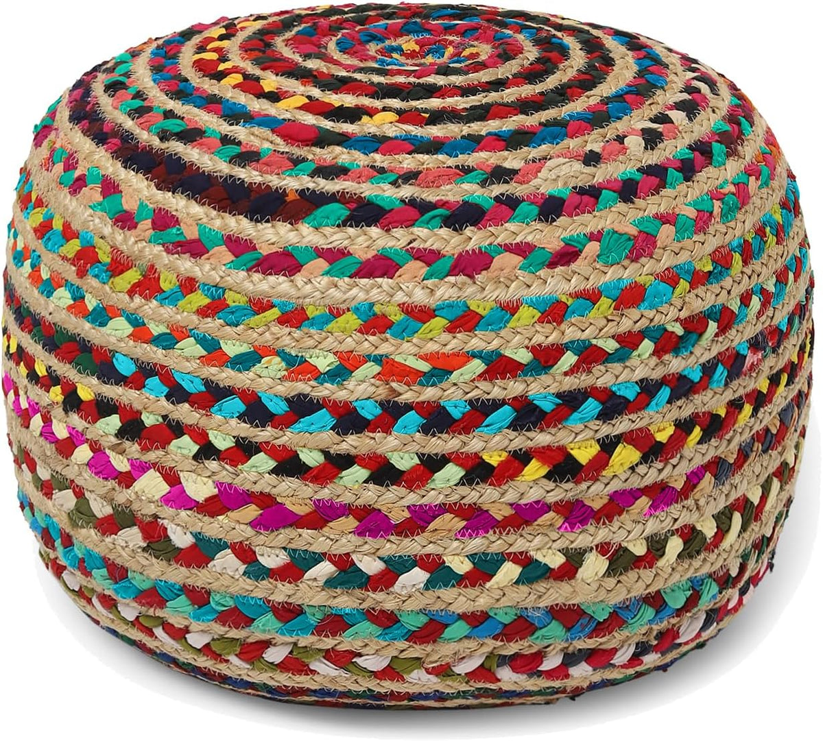 · REDEARTH · Jute Braided Pouf - Circular Boho Foot Stool - Multi, Set of 2