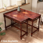 Wood Writing Desk Stool Set, Small Secretary Desk Set-Cheery&Brown | Vintage Vanity Makeup Table Set, 39.4" W Wood Computer Desk Chair Set for Home Office, 2 Drawers Desk&Button-tufted Stool Set