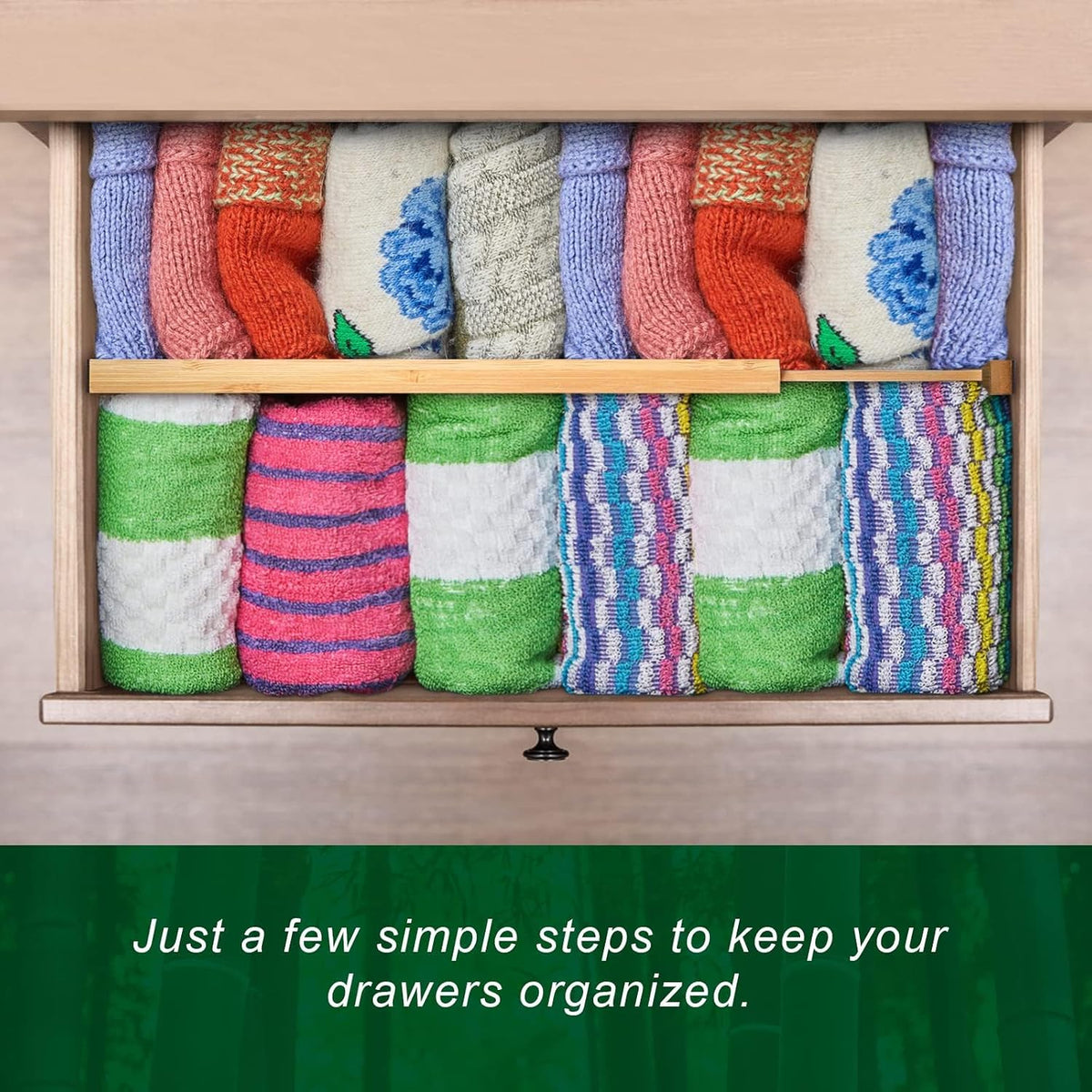 FJO 6 Pack Bamboo Drawer Dividers 4.65" High Adjustable from 17''...