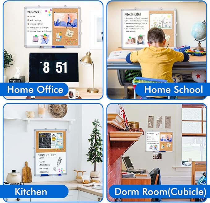 Magnetic White Board and Cork Board Combo, 24 X 18 inches Whiteboard Bulletin - Image 2