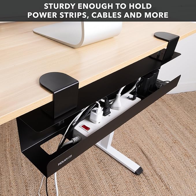 Mount-It! Under Desk Cable Management Tray – Clamp-On No-Drill Metal Cable - Image 3