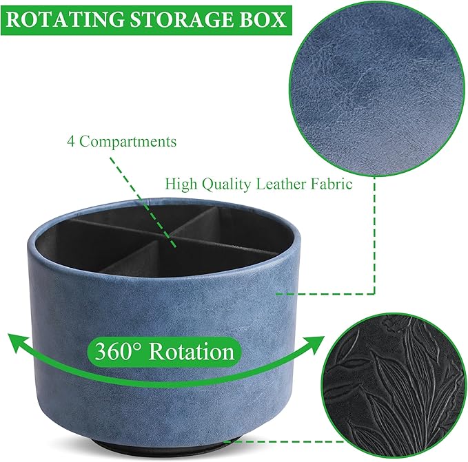 Hennaja Round Leather Art Supply Organizer, Remote Control Holder, 360 Degree - Image 3