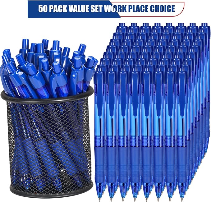 deegtran Pens Bulk, 50 Pack No Bleed Blue Ink Click Pens - Image 2
