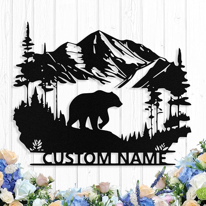 Custom Bear Metal Sign, Custom Bear Metal Wall Art Decor, Personalized Last by logo