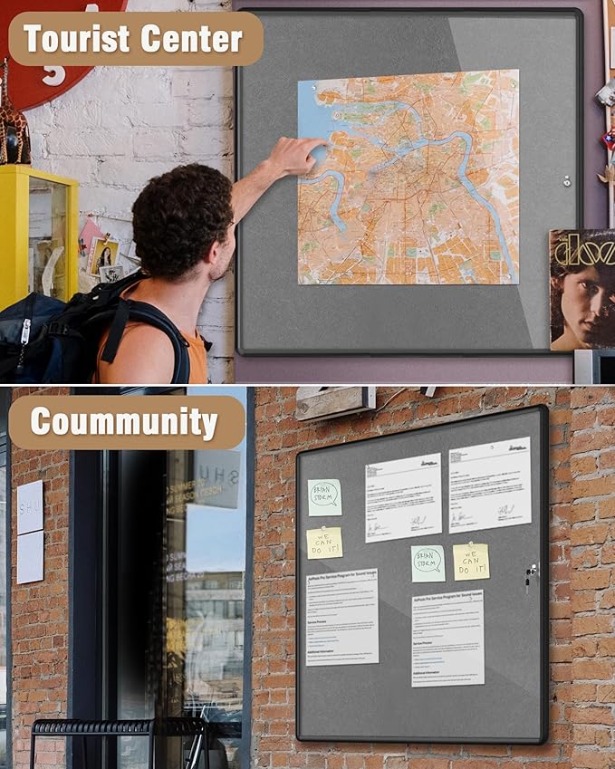 Mifuro 38"x38" Enclosed Bulletin Board, Lockable Weather-Resistant Aluminum - Image 8