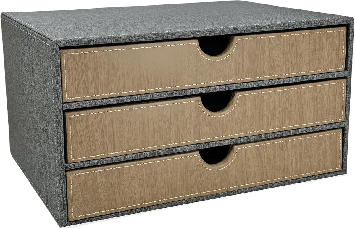3-Drawer Leather Desk Organizer with A4 File Holder-Stackable Modular Storage...