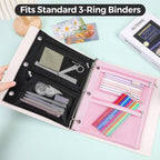 3-Ring Binder Pencil Pouch, Zipper Organizer with 3 Compartments, Mesh Window & Metal Grommets, Durable Oxford Pen Case for School Office Supplies Black